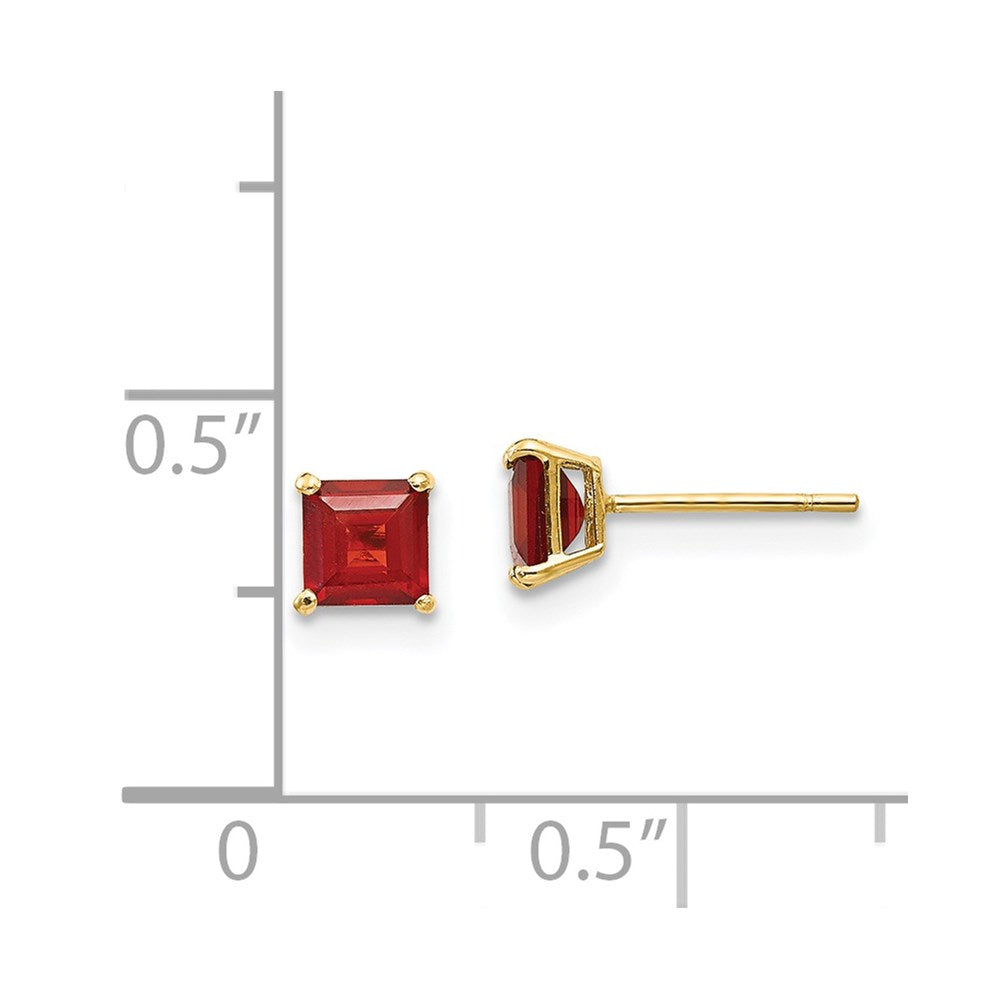 14K Yellow Gold Madi K Garnet 4mm Square Post Earrings