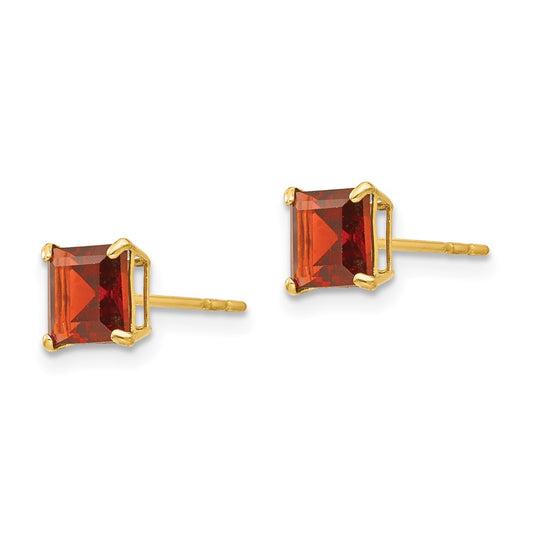 14K Yellow Gold Madi K Garnet 5mm Square Post Earrings