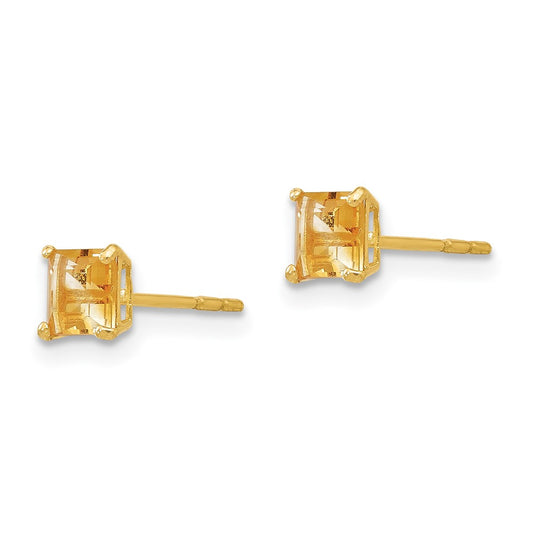 14K Yellow Gold Madi K Citrine 4mm Square Post Earrings