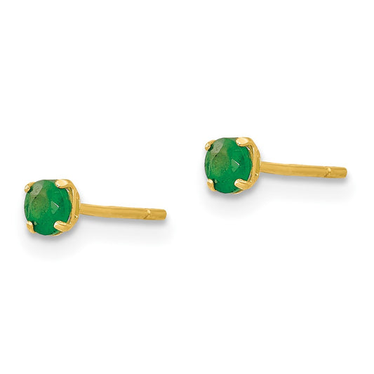 14K Yellow Gold Madi K Round Emerald 3mm Post Earrings