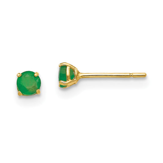 14K Yellow Gold Madi K Round Emerald 3mm Post Earrings