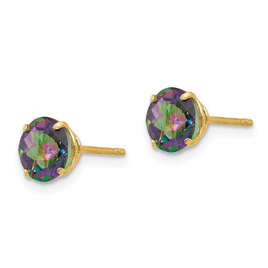 14K Yellow Gold Madi K Round Mystic Topaz 6mm Post Earrings