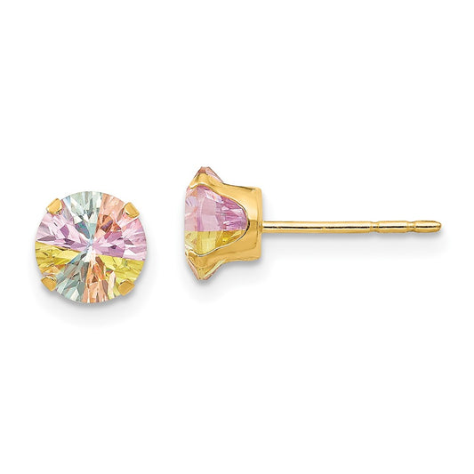 14K Yellow Gold Madi K Multi-color CZ 6mm Post Earrings