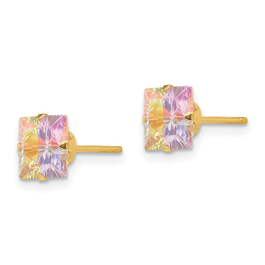 14K Yellow Gold Madi K Multi-color CZ 6mm Square Post Earrings