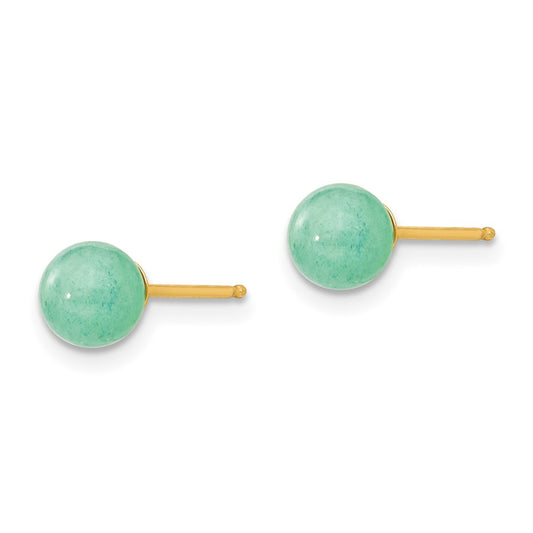 14K Yellow Gold Madi K 5mm Green Natural Stone Post Earrings