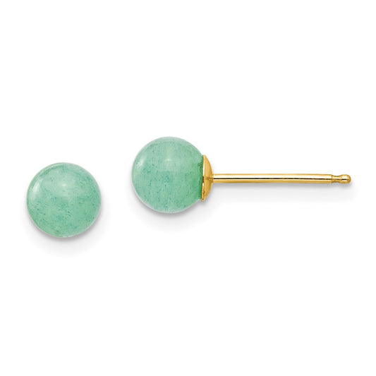 14K Yellow Gold Madi K 5mm Green Natural Stone Post Earrings