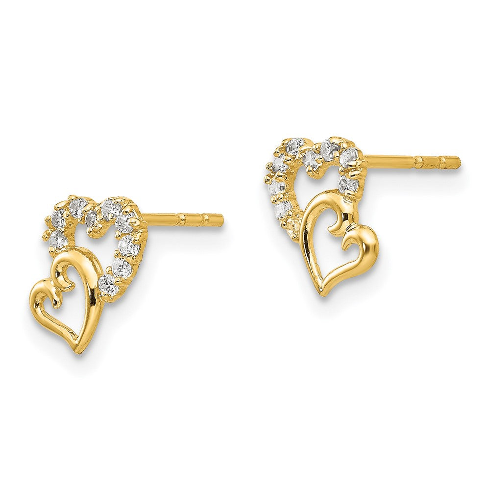 14K Yellow Gold Madi K CZ Double Heart Post Earrings