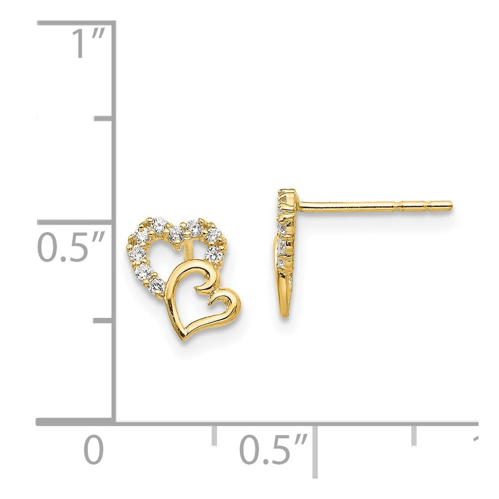 14K Yellow Gold Madi K CZ Double Heart Post Earrings