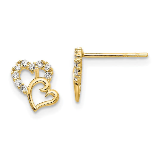 14K Yellow Gold Madi K CZ Double Heart Post Earrings