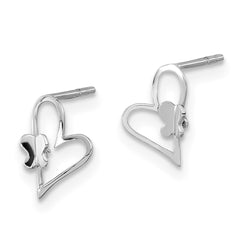 14K White Gold Madi K Heart with Butterfly Post Earrings