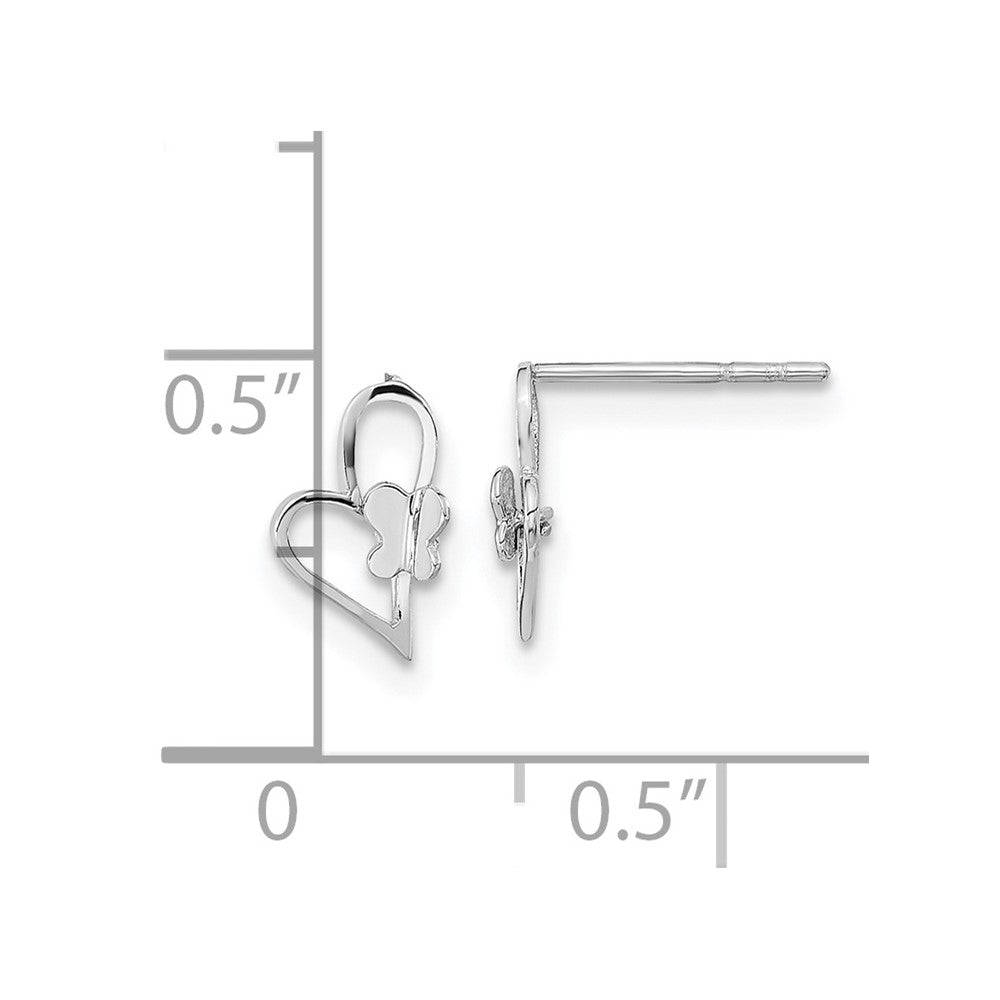 14K White Gold Madi K Heart with Butterfly Post Earrings