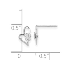 14K White Gold Madi K Heart with Butterfly Post Earrings