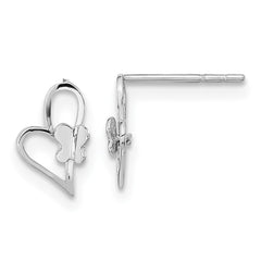 14K White Gold Madi K Heart with Butterfly Post Earrings