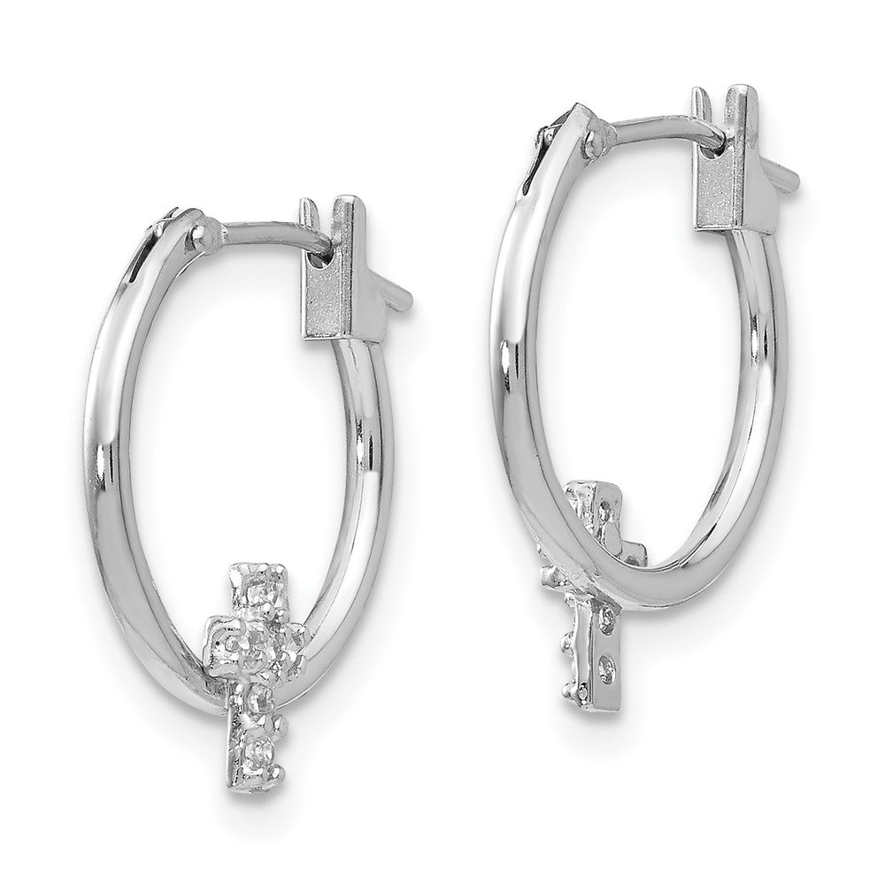 14K White Gold Madi K CZ Cross Hoop Earrings