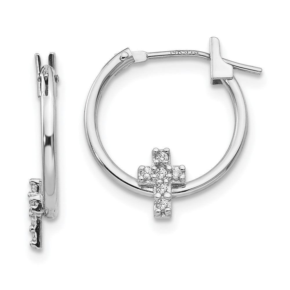 14K White Gold Madi K CZ Cross Hoop Earrings