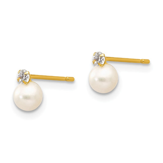 14K Yellow Gold Madi K 5-6mm Near Round FWC Pearl CZ Post Earrings