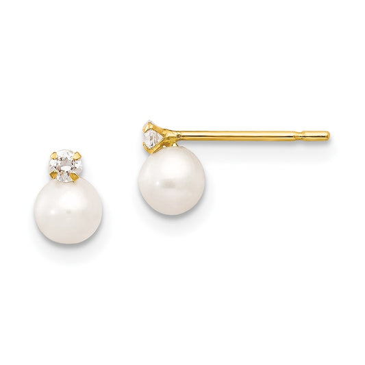 14K Yellow Gold Madi K 5-6mm Near Round FWC Pearl CZ Post Earrings