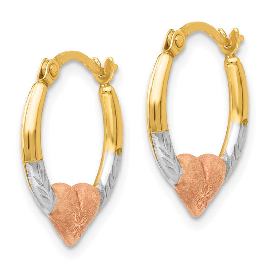 14K Tri-Color Gold Madi K Heart Hoop Earrings
