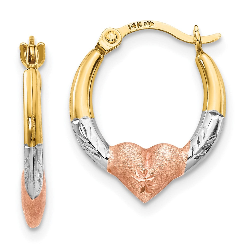 14K Tri-Color Gold Madi K Heart Hoop Earrings