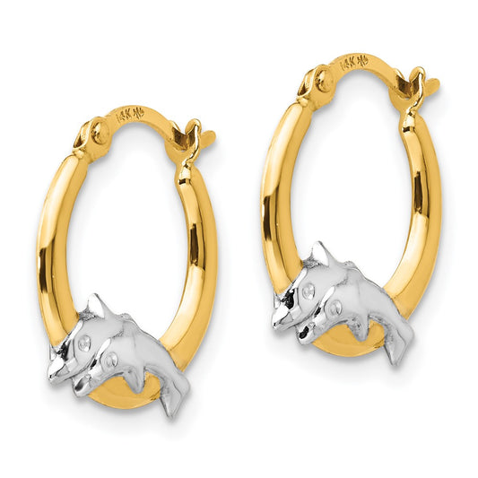 14K Two-Tone Gold Madi K Dolphin Hoop Earrings