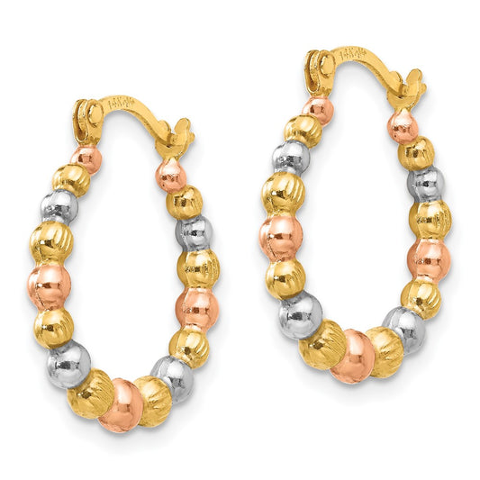 14K Tri-Color Gold Madi K Beaded Hoop Earrings
