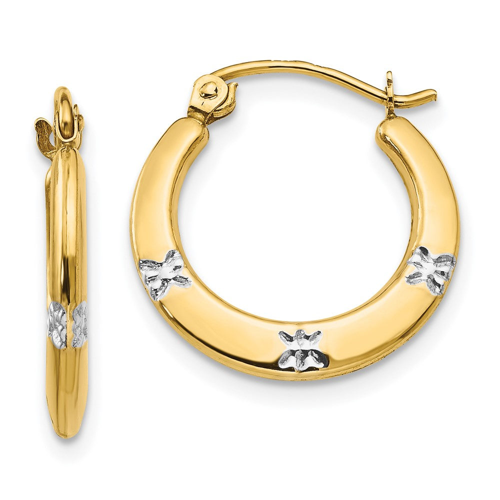 14K Two-Tone Gold Madi K Flowers Hollow Hoop Earrings