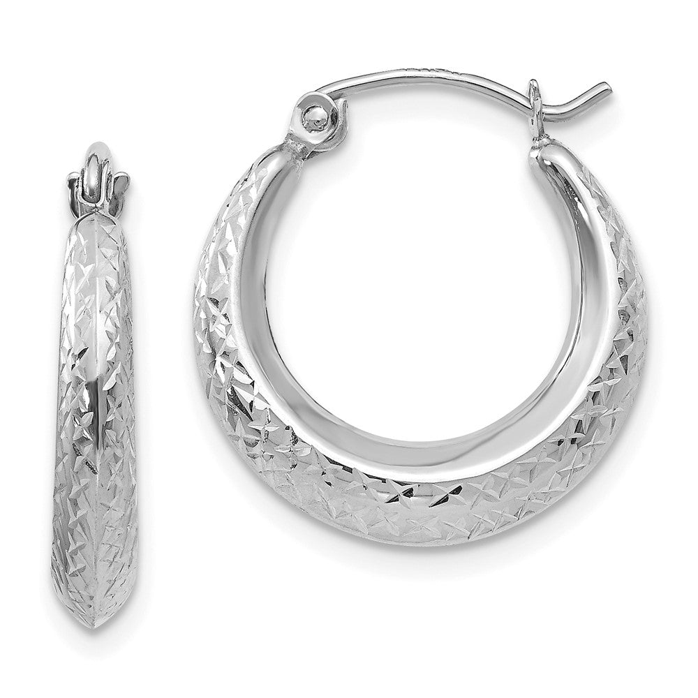 14K White Gold Madi K Textured Hollow Hoop Earrings