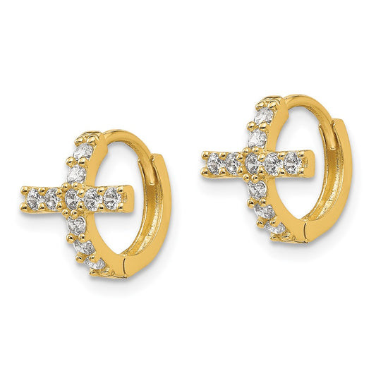 14K Yellow Gold Madi K Polished CZ Cross Hinged Hoop Earrings