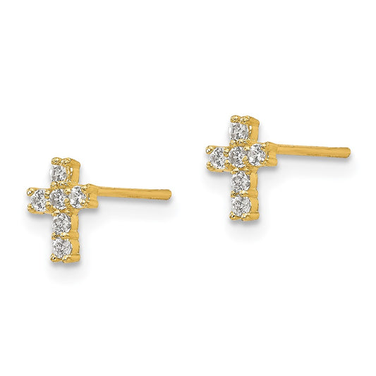 14K Yellow Gold Madi K Polished CZ Cross Post Earrings