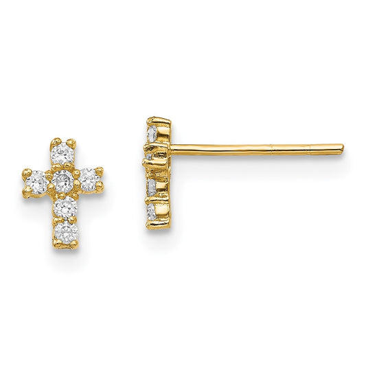 14K Yellow Gold Madi K Polished CZ Cross Post Earrings