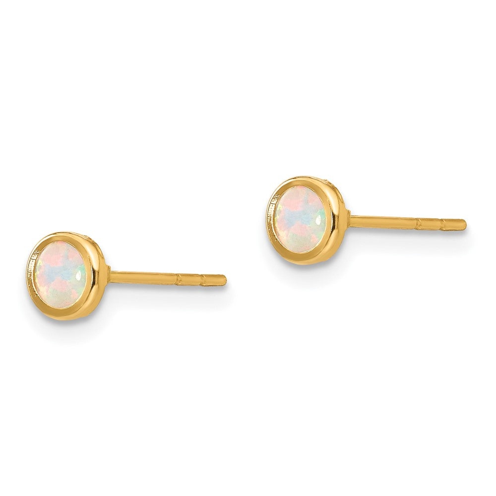 14K Yellow Gold Madi K Polished Lab Created Opal Bezel Post Earrings