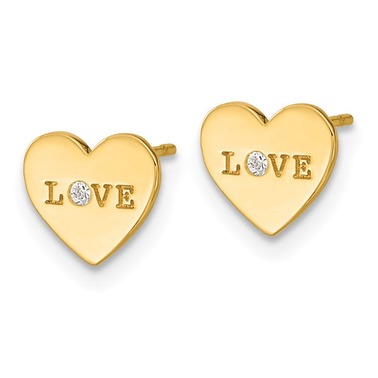 14K Yellow Gold Madi K Polished Love CZ Heart Post Earrings