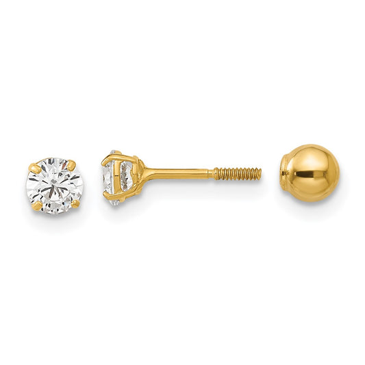 14K Yellow Gold Madi K Polished Reversible Ball and CZ Earrings