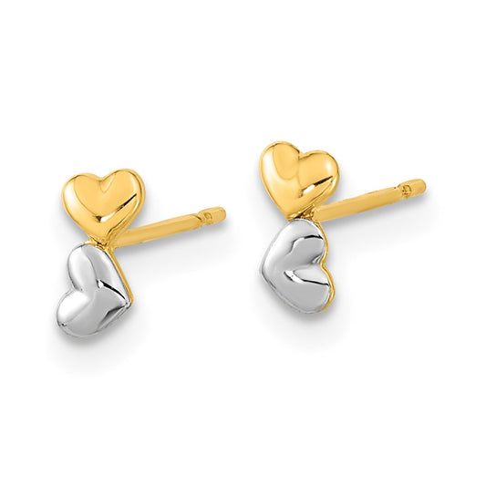 14K Two-Tone Gold Madi K Childrens Double Heart Post Earrings