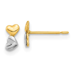 14K Two-Tone Gold Madi K Childrens Double Heart Post Earrings