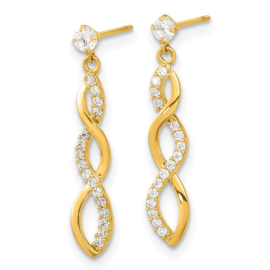 14K Yellow Gold Madi K CZ Twisted Dangle Post Earrings