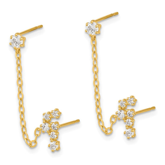 14K Yellow Gold Madi K CZ Double Post with Chain Constellation Earrings