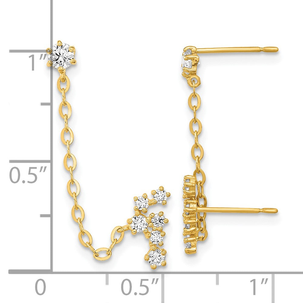 14K Yellow Gold Madi K CZ Double Post with Chain Constellation Earrings