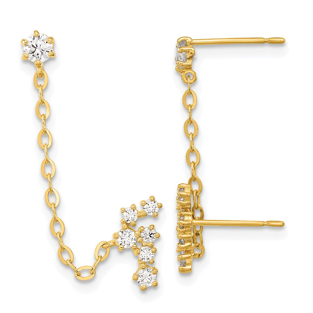 14K Yellow Gold Madi K CZ Double Post with Chain Constellation Earrings