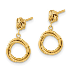 14K Yellow Gold Madi K Polished Love Knot with Small Fancy Dangle Post Earrings