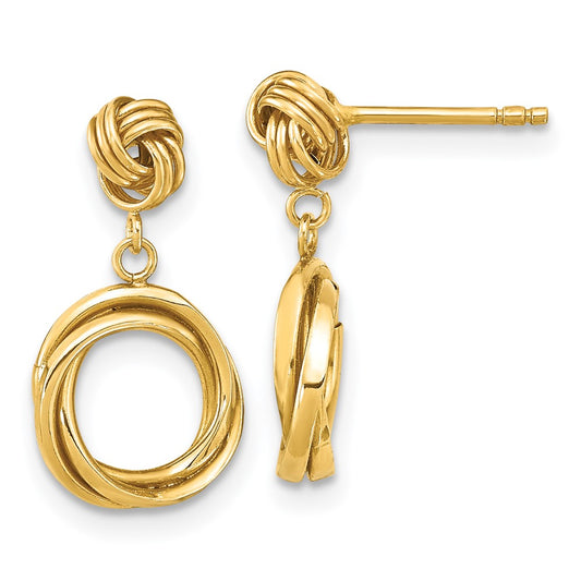 14K Yellow Gold Madi K Polished Love Knot with Small Fancy Dangle Post Earrings