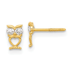 14K Yellow Gold Madi K Owl with CZ Eyes Screwback Post Earrings