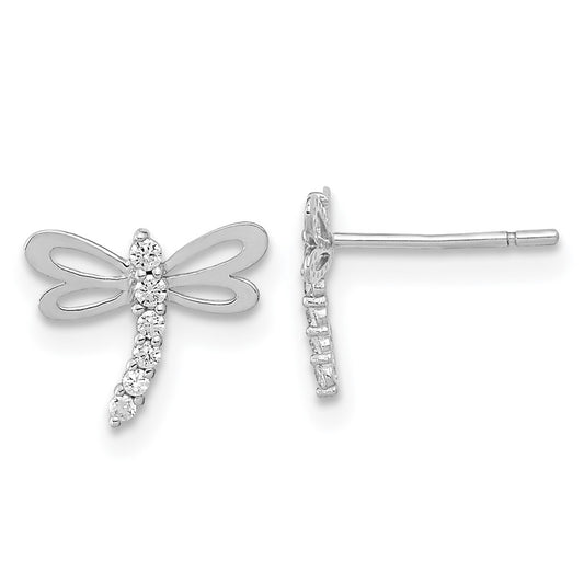 14K White Gold Madi K Polished CZ Dragonfly Post Earrings