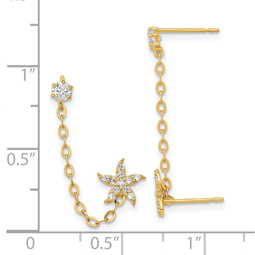 14K Yellow Gold Madi K CZ Double Post with Chain Starfish Earrings