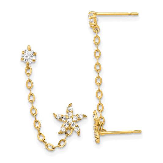 14K Yellow Gold Madi K CZ Double Post with Chain Starfish Earrings