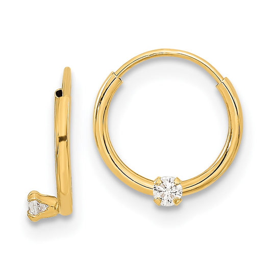 14K Yellow Gold Madi K Polished 2mm CZ on Small Endless Hoops