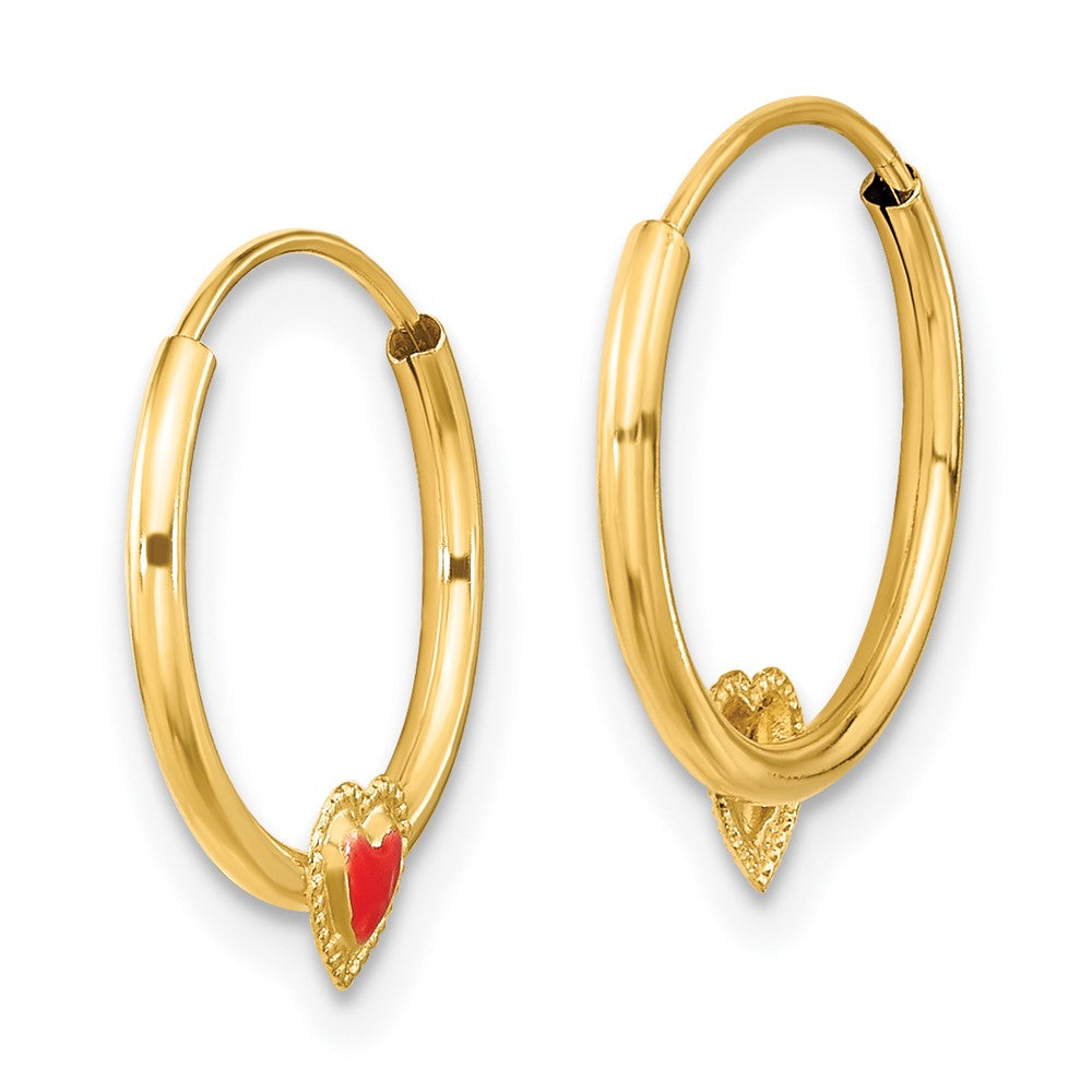 14K Yellow Gold Madi K Polished Red Enameled Heart Hoops