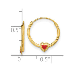 14K Yellow Gold Madi K Polished Red Enameled Heart Hoops