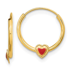 14K Yellow Gold Madi K Polished Red Enameled Heart Hoops