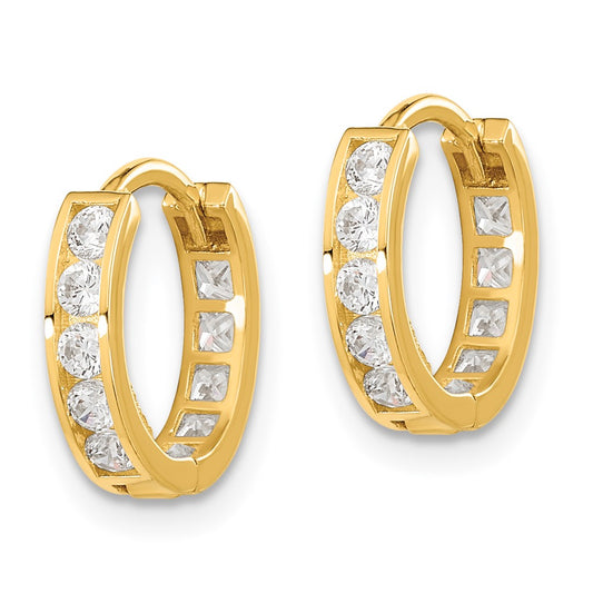 14K Yellow Gold Madi K Round Square CZ Reversible Hinged Hoop Earrings